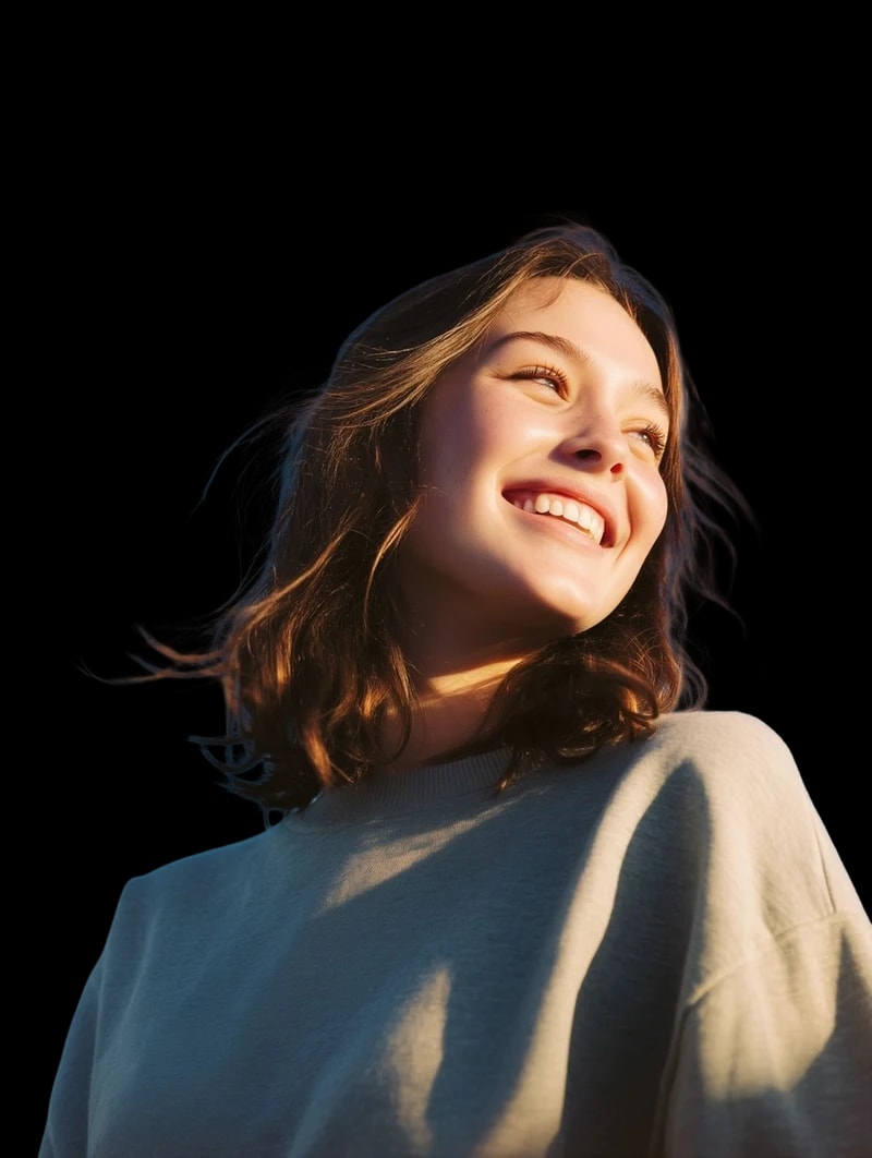 Woman looking up and smiling