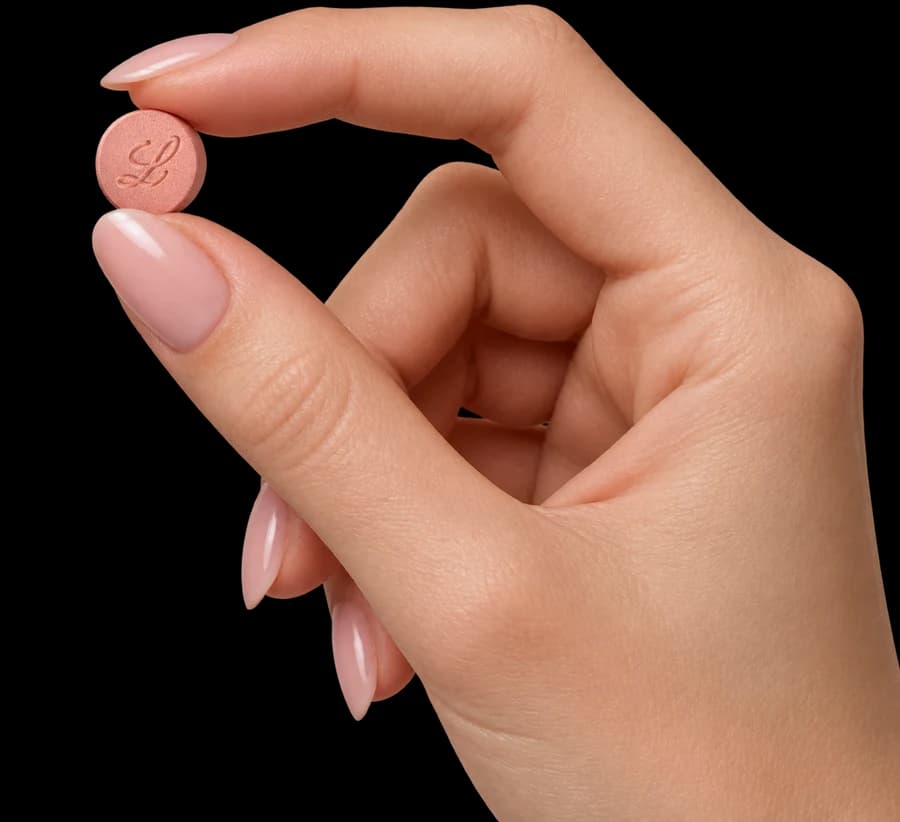 Hand holding a daily weight loss tablet